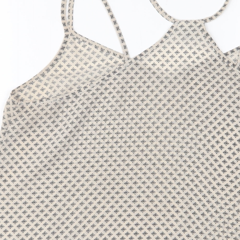 jeanwest Womens Beige Argyle/Diamond Polyester Basic Tank Size 16 V-Neck