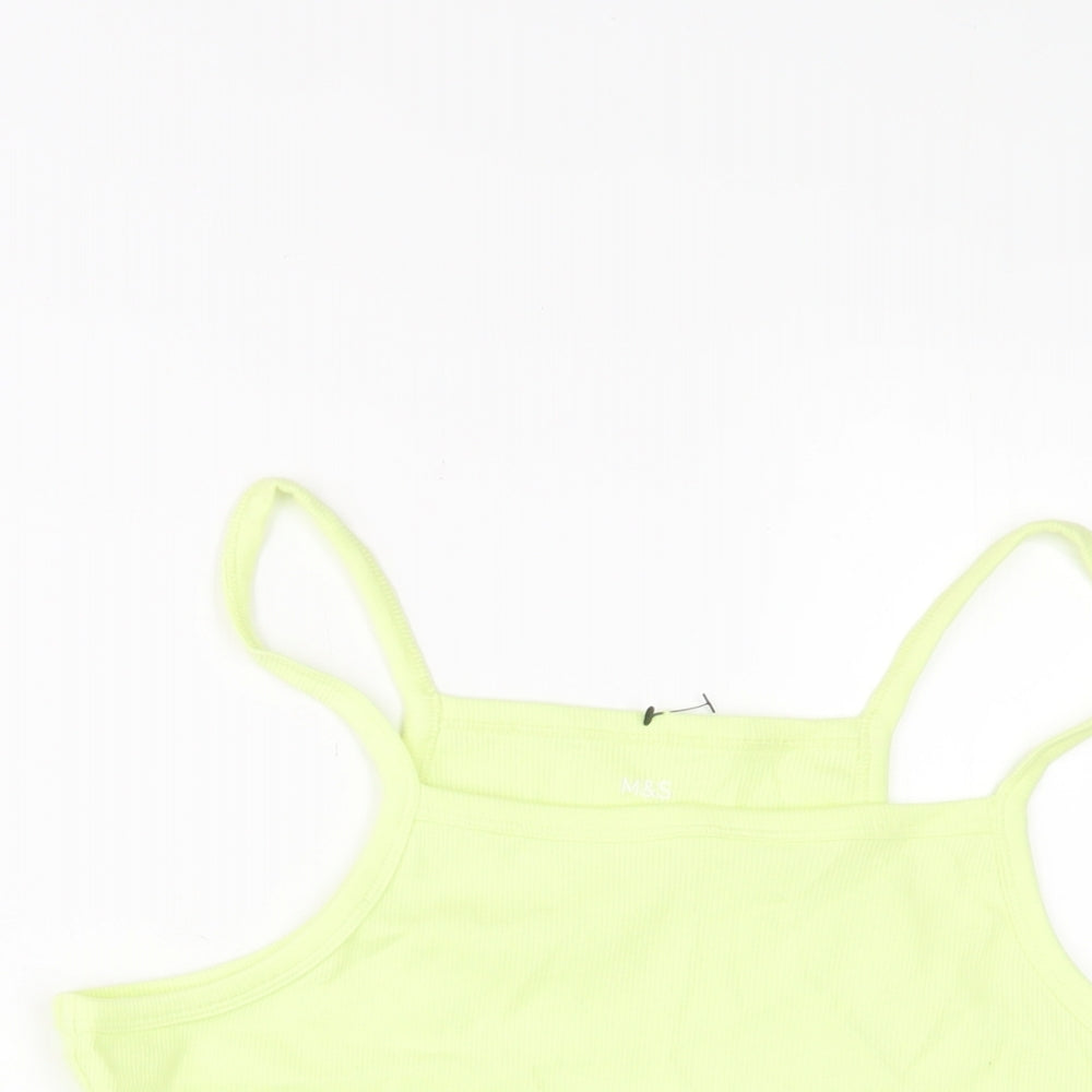 Marks and Spencer Girls Green Cotton Basic Tank Size 14-15 Years Square Neck Pullover