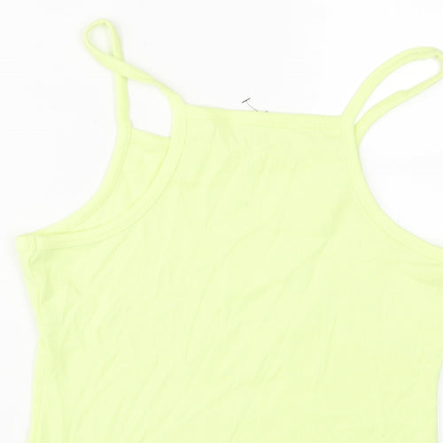 Marks and Spencer Girls Green Cotton Basic Tank Size 14-15 Years Square Neck Pullover