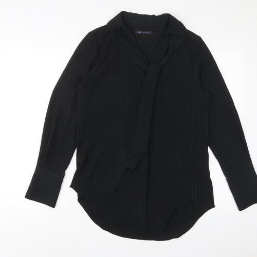 Marks and Spencer Womens Black Striped Polyester Basic Button-Up Size 8 Collared