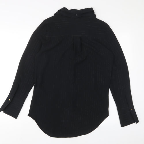 Marks and Spencer Womens Black Striped Polyester Basic Button-Up Size 8 Collared
