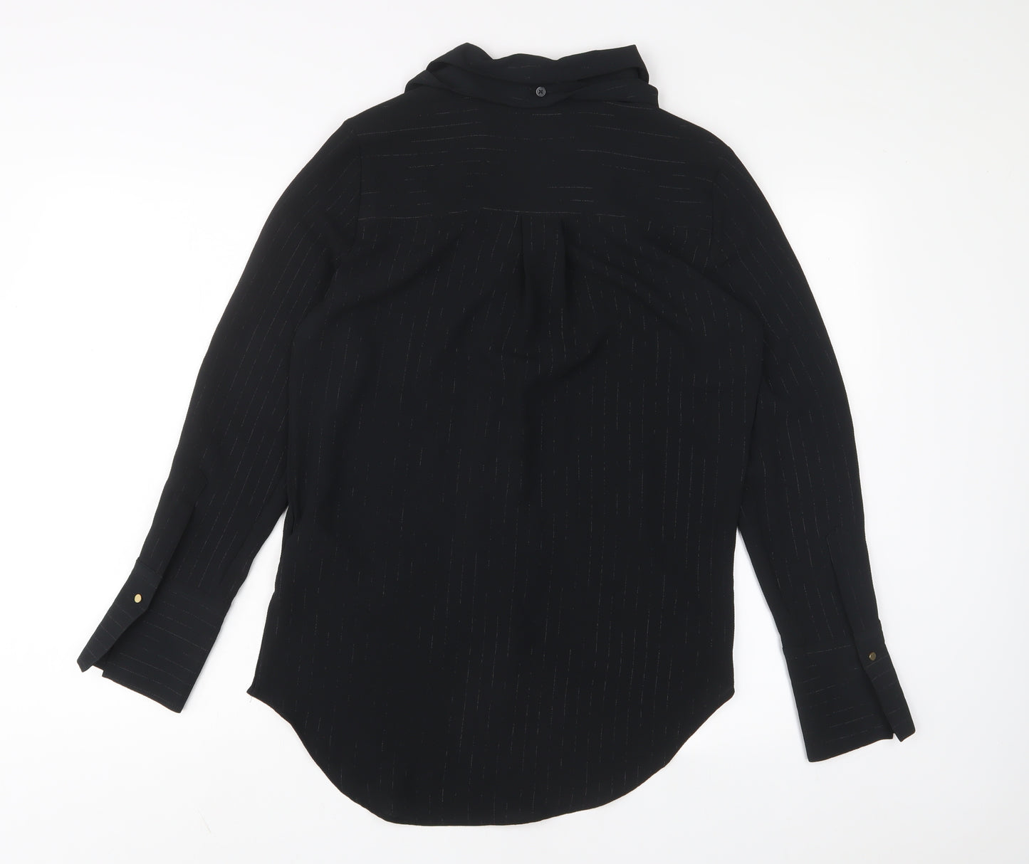 Marks and Spencer Womens Black Striped Polyester Basic Button-Up Size 8 Collared