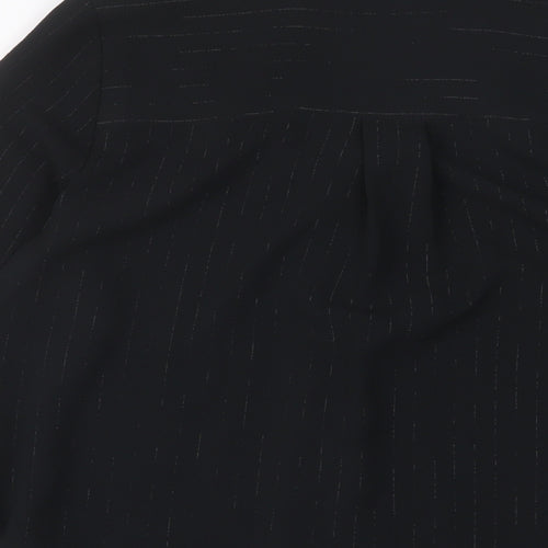 Marks and Spencer Womens Black Striped Polyester Basic Button-Up Size 8 Collared