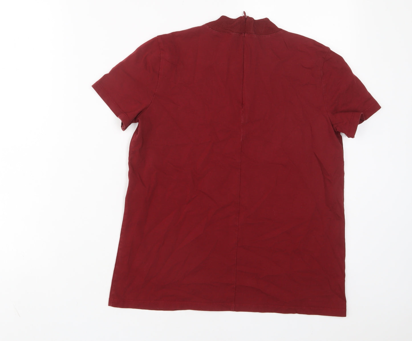 Zara Womens Red Cotton Basic T-Shirt Size M Round Neck