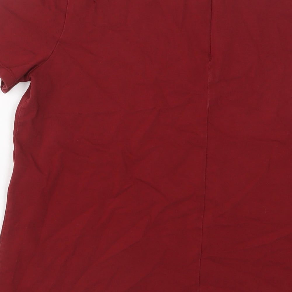 Zara Womens Red Cotton Basic T-Shirt Size M Round Neck