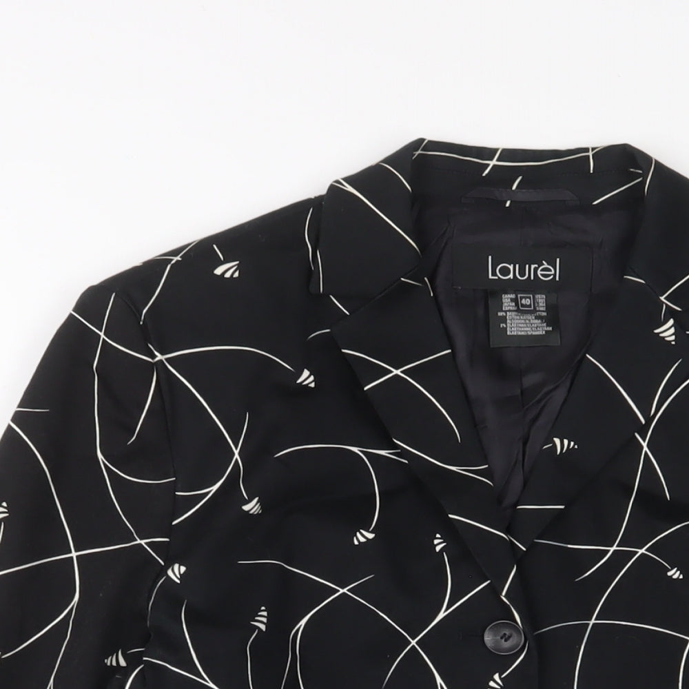 Laurel Womens Black Floral Jacket Blazer Size 12 Button