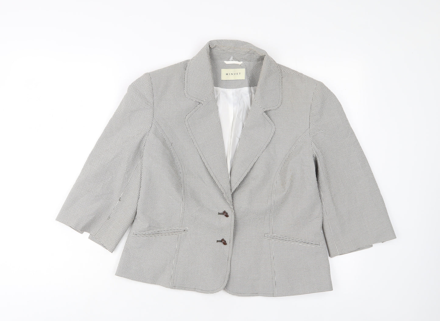 MinuET Womens Grey Plaid Jacket Blazer Size 14 Button