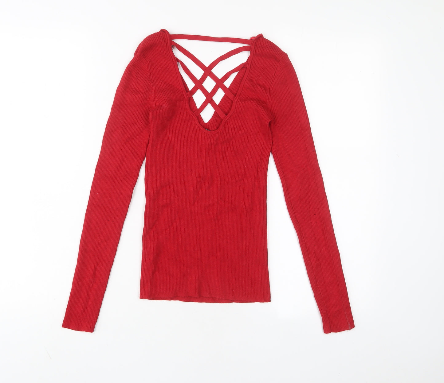 Miss Selfridge Womens Red V-Neck Viscose Pullover Jumper Size 8 - Stretch