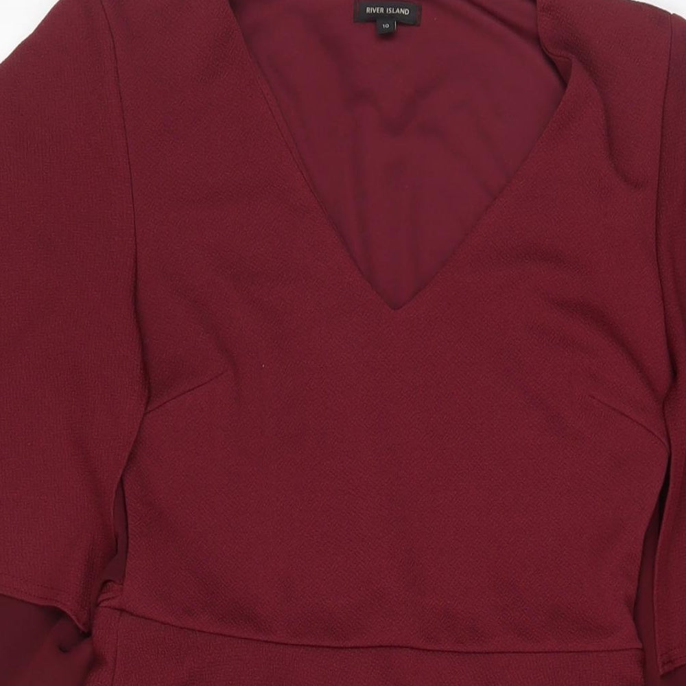 River Island Womens Red Polyester A-Line Size 10 V-Neck Pullover