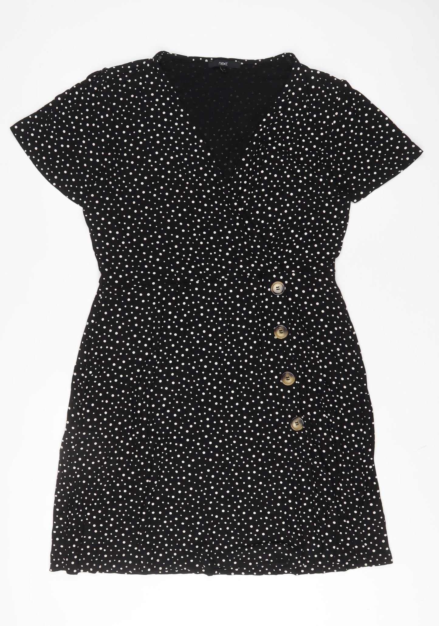 NEXT Womens Black Polka Dot Viscose A-Line Size 18 V-Neck Pullover - Buttons