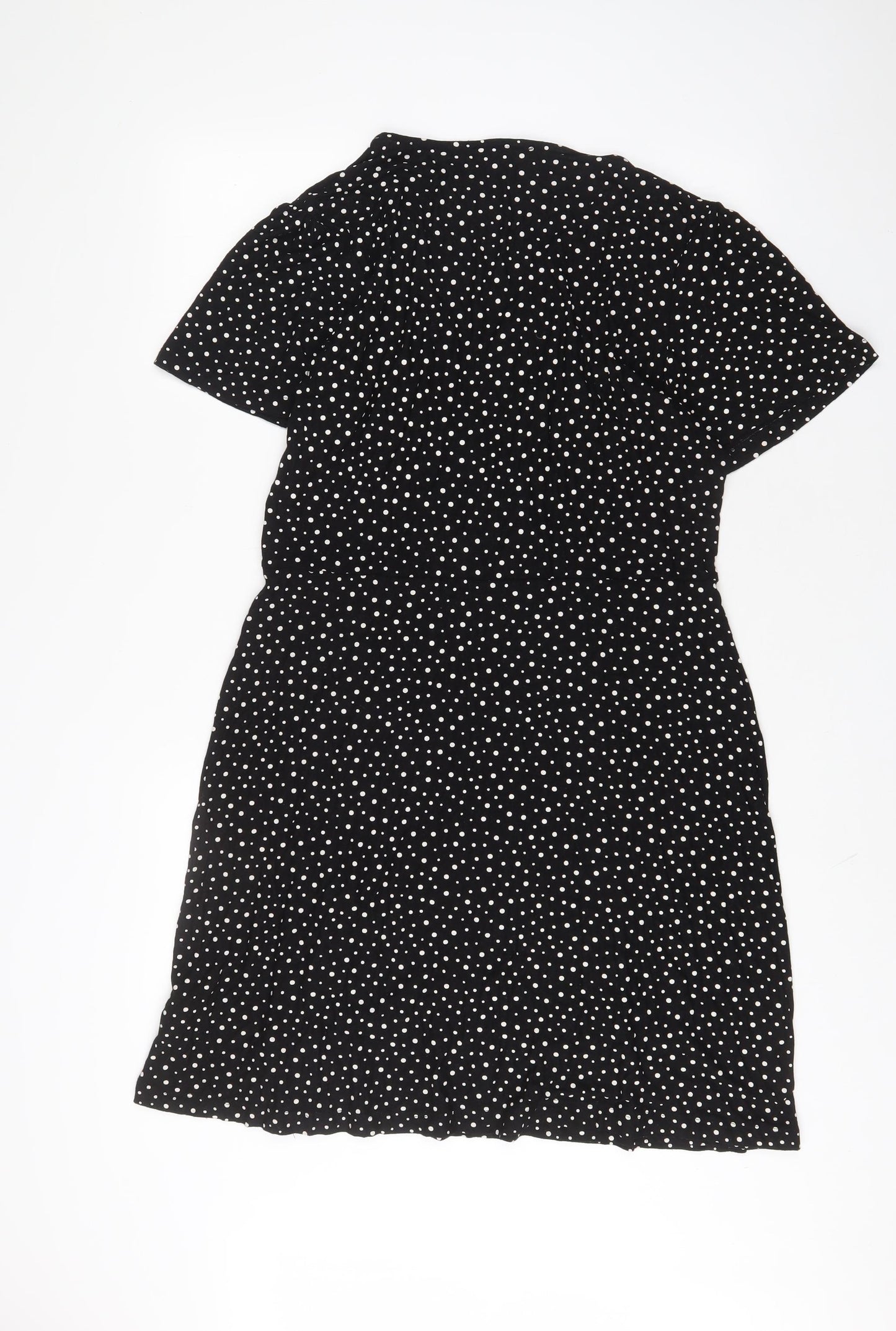 NEXT Womens Black Polka Dot Viscose A-Line Size 18 V-Neck Pullover - Buttons