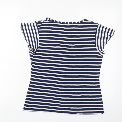 Per Una Womens Blue Striped Viscose Basic T-Shirt Size 14 Scoop Neck