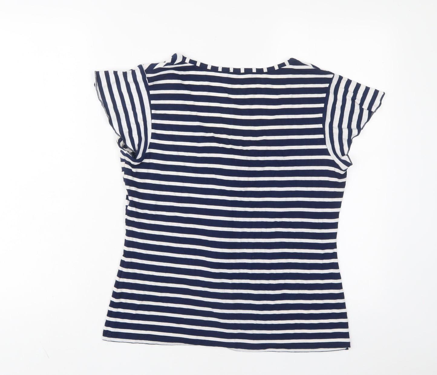 Per Una Womens Blue Striped Viscose Basic T-Shirt Size 14 Scoop Neck