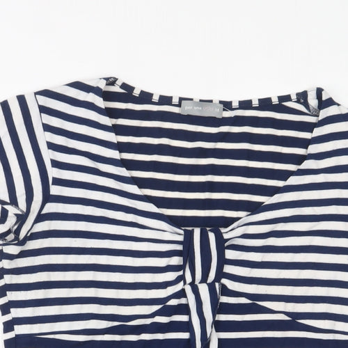 Per Una Womens Blue Striped Viscose Basic T-Shirt Size 14 Scoop Neck