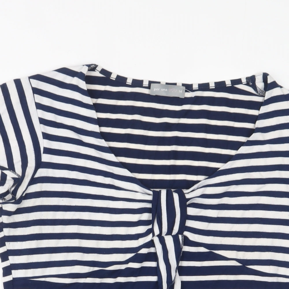 Per Una Womens Blue Striped Viscose Basic T-Shirt Size 14 Scoop Neck