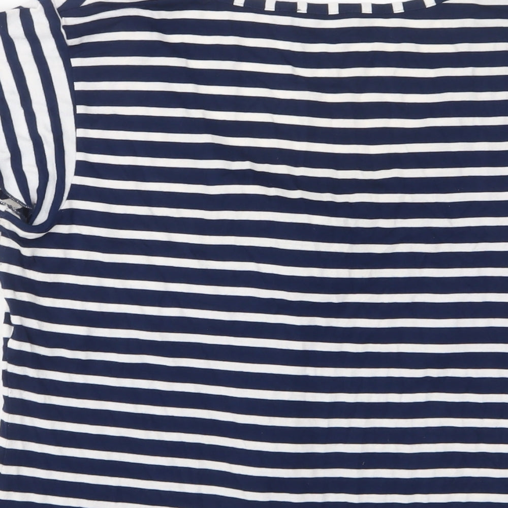 Per Una Womens Blue Striped Viscose Basic T-Shirt Size 14 Scoop Neck