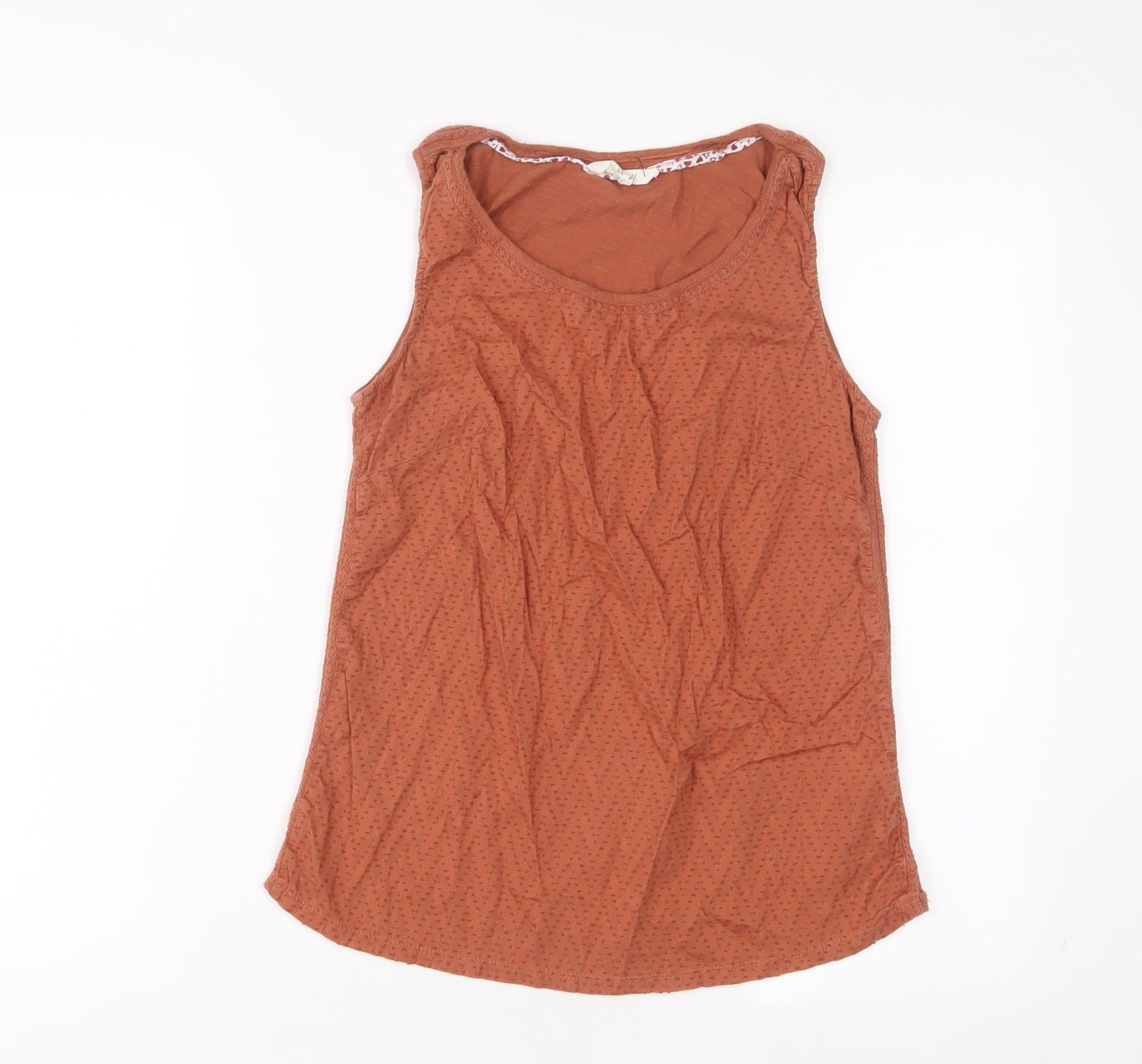 White Stuff Womens Brown Cotton Basic Tank Size 8 Scoop Neck - Embroidered