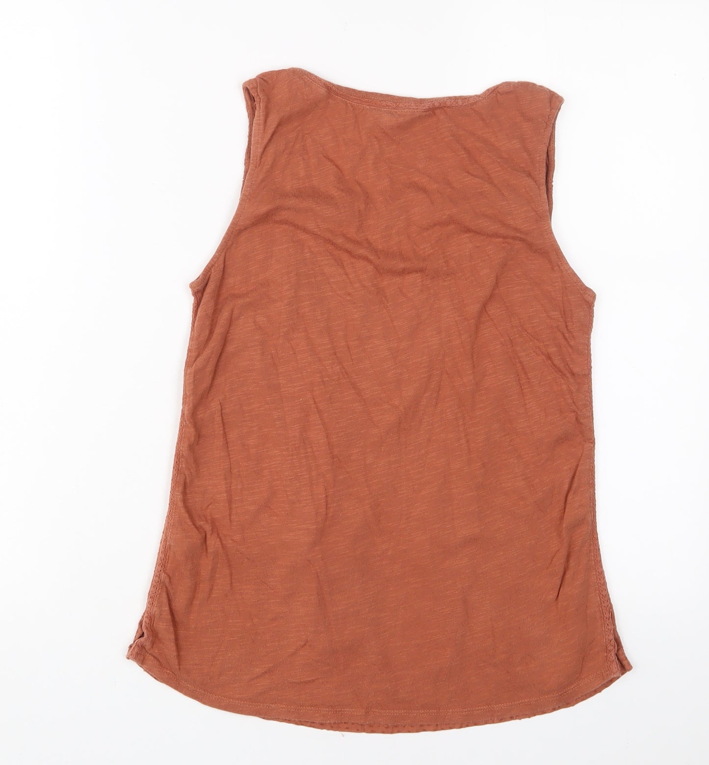 White Stuff Womens Brown Cotton Basic Tank Size 8 Scoop Neck - Embroidered