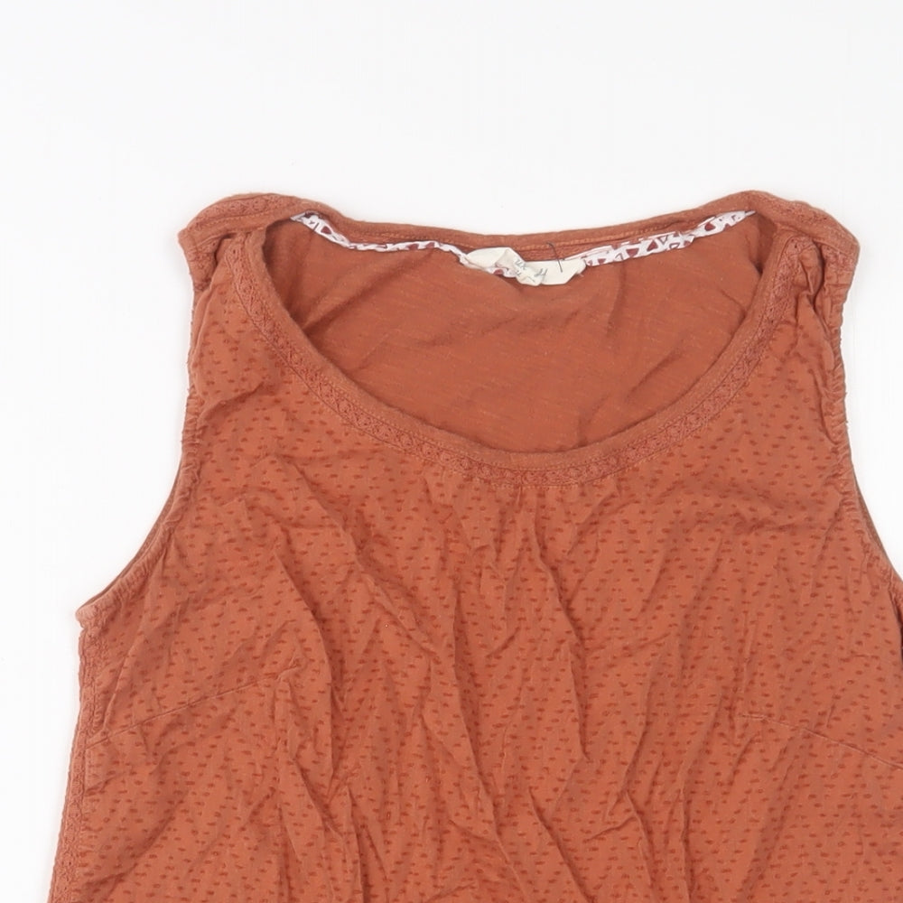 White Stuff Womens Brown Cotton Basic Tank Size 8 Scoop Neck - Embroidered