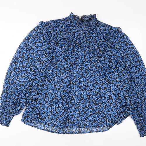 New Look Womens Blue Animal Print Polyester Basic Blouse Size 14 Round Neck