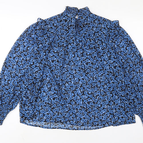 New Look Womens Blue Animal Print Polyester Basic Blouse Size 14 Round Neck