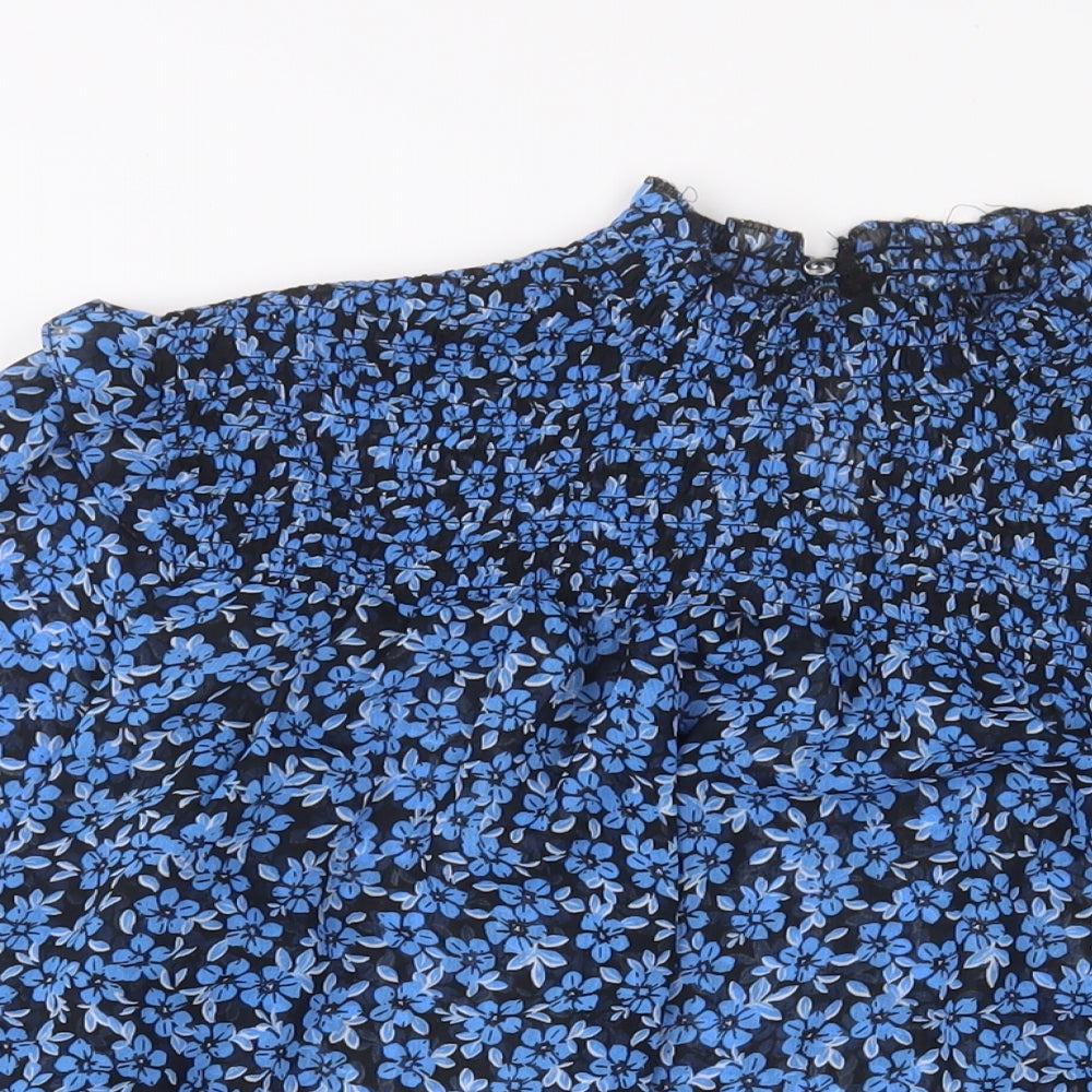 New Look Womens Blue Animal Print Polyester Basic Blouse Size 14 Round Neck