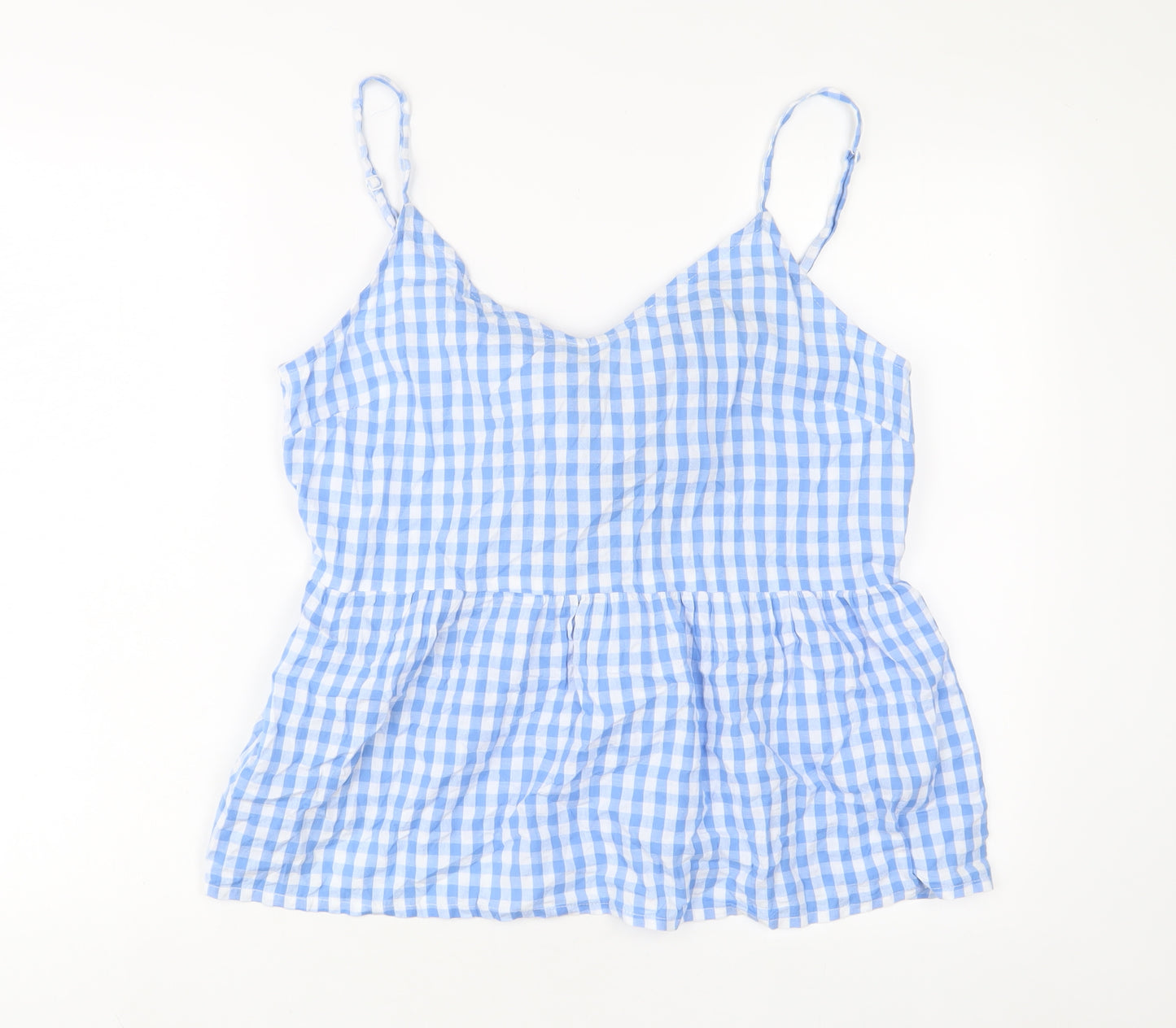 Studio Womens Blue Plaid Cotton Camisole Tank Size 14 V-Neck