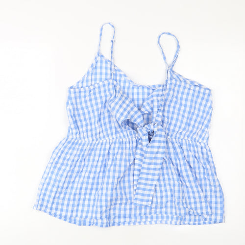 Studio Womens Blue Plaid Cotton Camisole Tank Size 14 V-Neck
