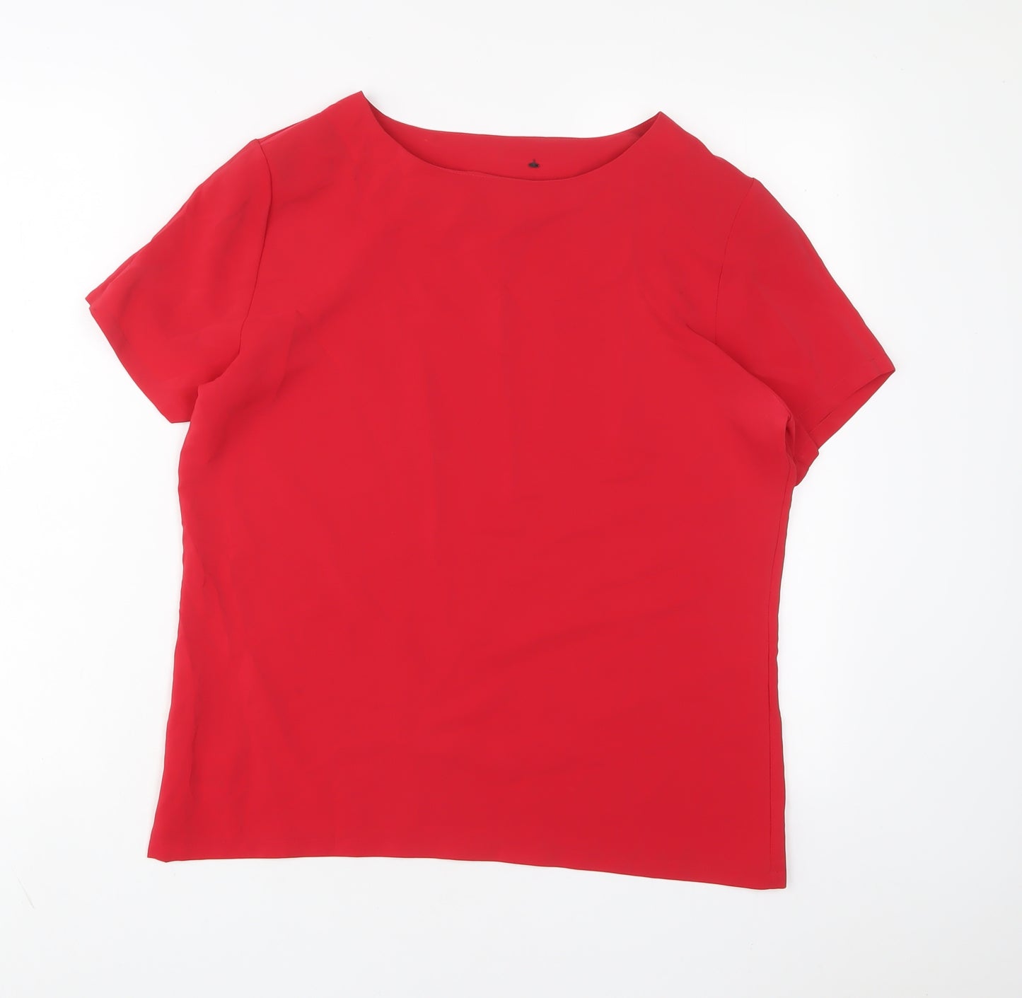 St Michael Womens Red Polyester Basic T-Shirt Size 14 Crew Neck - Shoulder pads