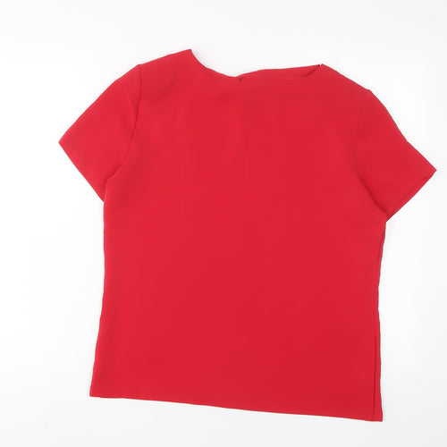 St Michael Womens Red Polyester Basic T-Shirt Size 14 Crew Neck - Shoulder pads