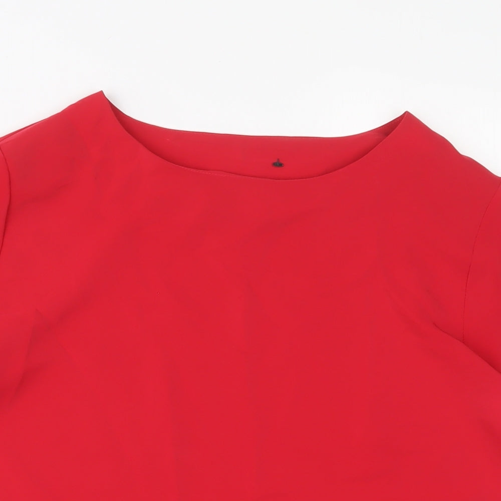 St Michael Womens Red Polyester Basic T-Shirt Size 14 Crew Neck - Shoulder pads