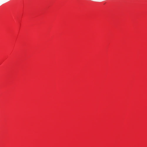 St Michael Womens Red Polyester Basic T-Shirt Size 14 Crew Neck - Shoulder pads