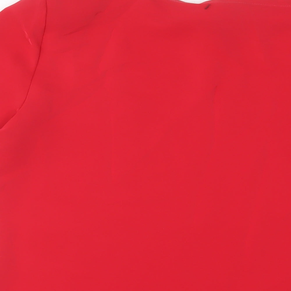 St Michael Womens Red Polyester Basic T-Shirt Size 14 Crew Neck - Shoulder pads