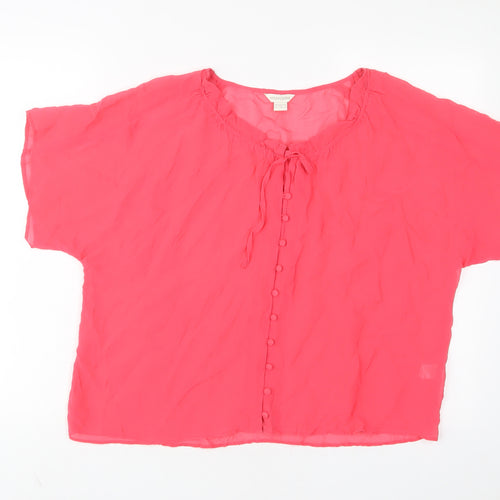 Monsoon Womens Pink Silk Basic T-Shirt Size 10 Scoop Neck