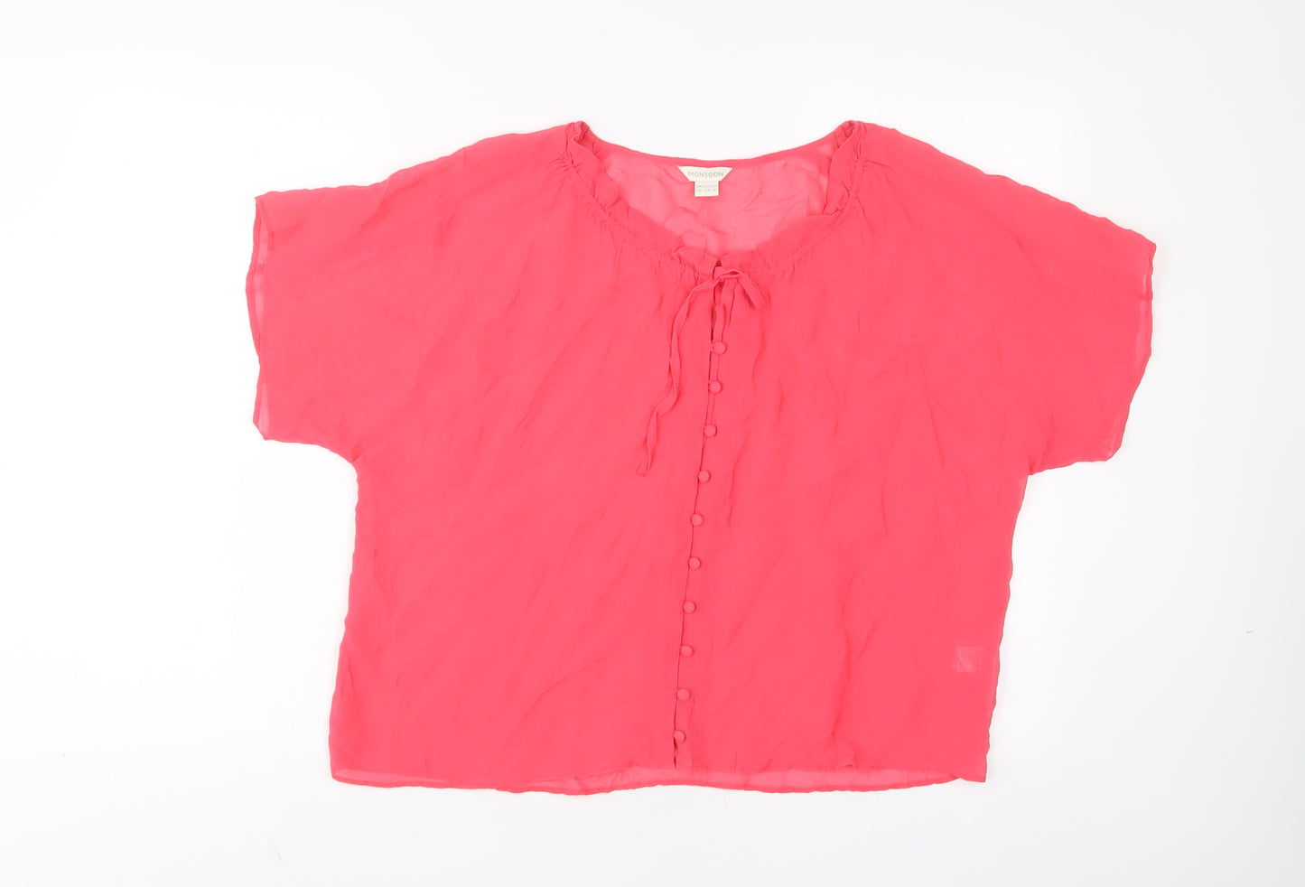Monsoon Womens Pink Silk Basic T-Shirt Size 10 Scoop Neck