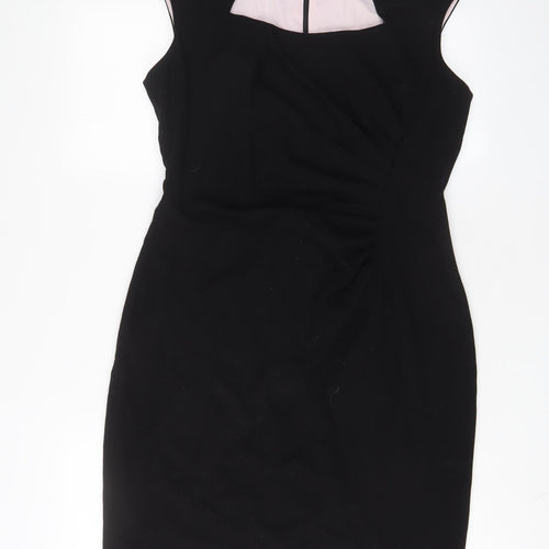 Ellen Tracy Womens Black Polyester Sheath Size 10 Square Neck Zip - Pleated