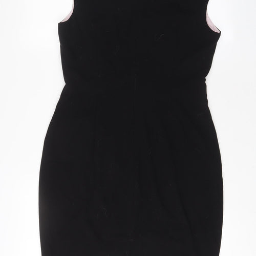 Ellen Tracy Womens Black Polyester Sheath Size 10 Square Neck Zip - Pleated