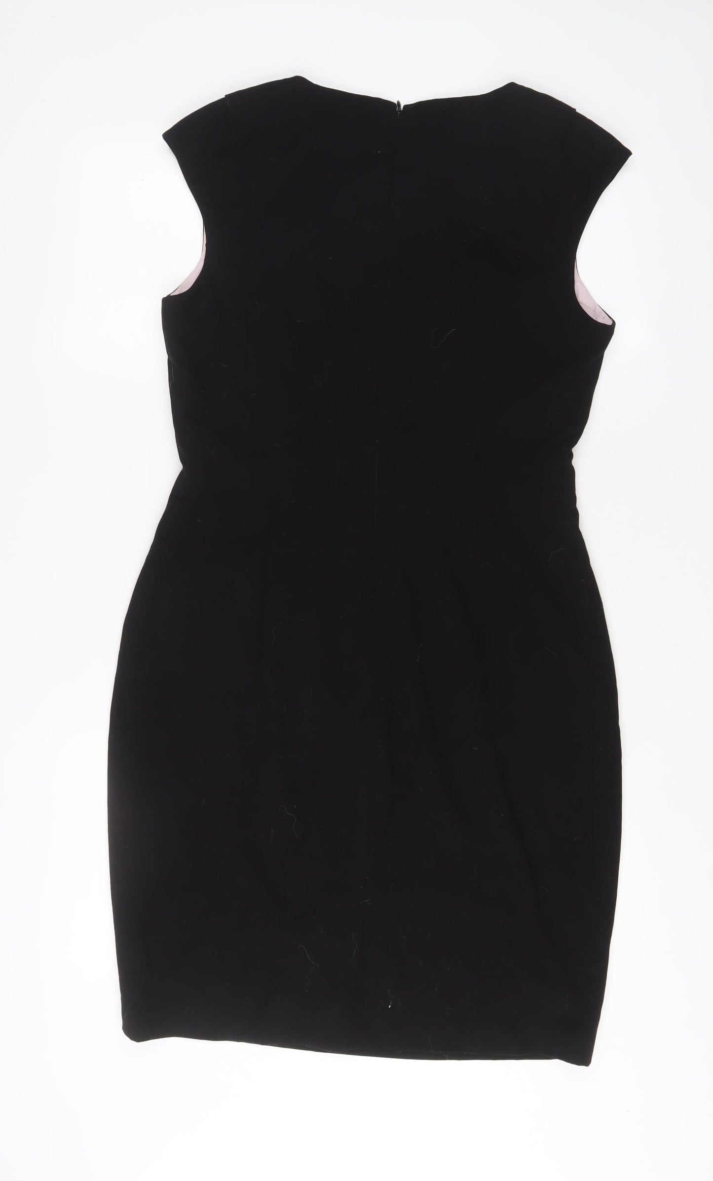 Ellen Tracy Womens Black Polyester Sheath Size 10 Square Neck Zip - Pleated