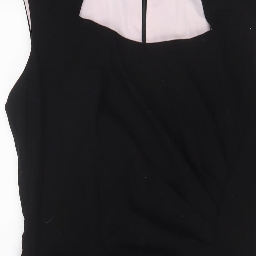 Ellen Tracy Womens Black Polyester Sheath Size 10 Square Neck Zip - Pleated