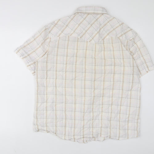 Marks and Spencer Mens White Plaid Polyester Button-Up Size L Collared Button