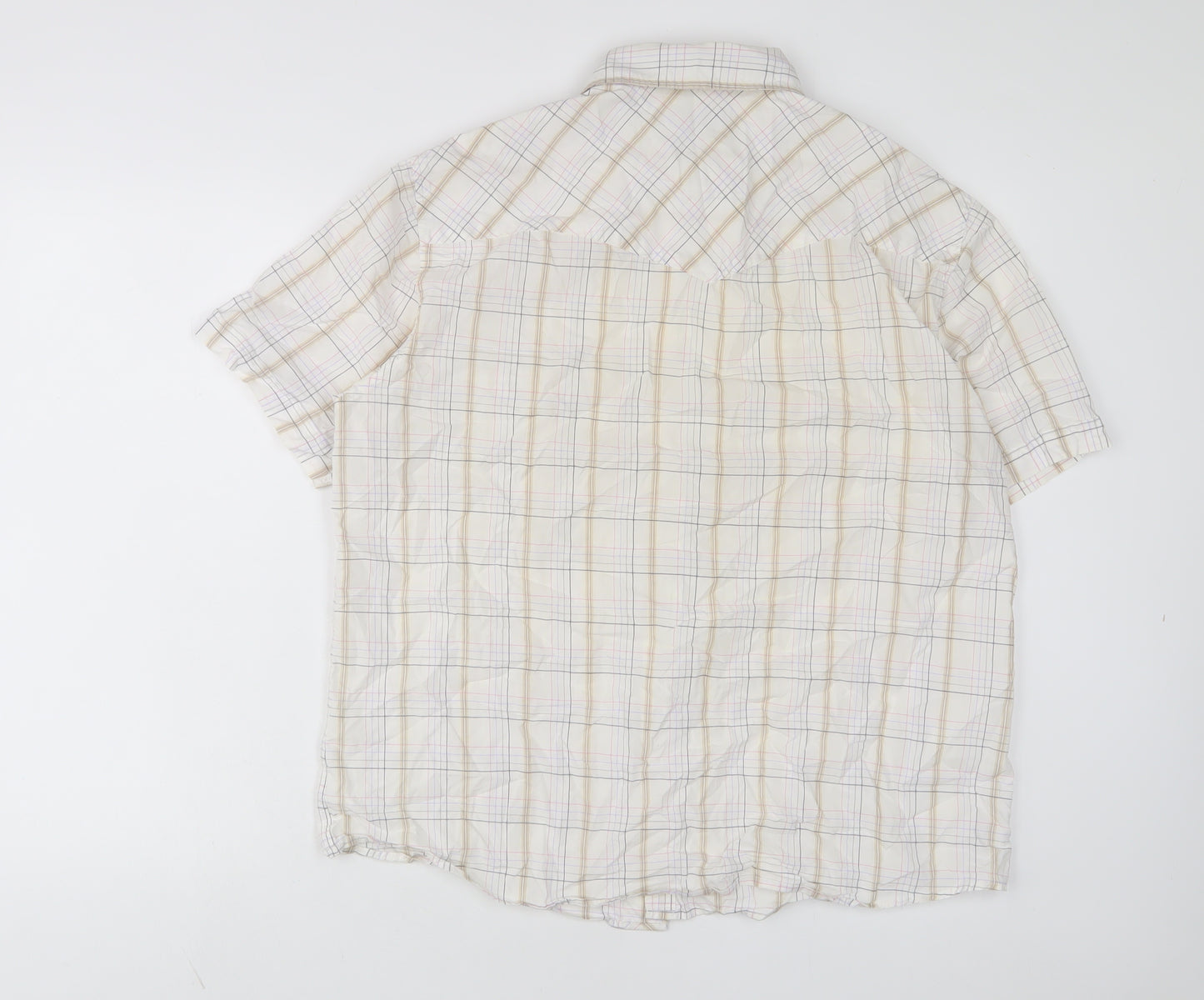 Marks and Spencer Mens White Plaid Polyester Button-Up Size L Collared Button