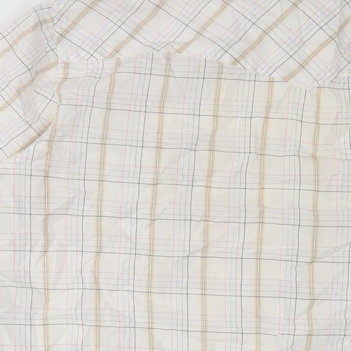 Marks and Spencer Mens White Plaid Polyester Button-Up Size L Collared Button