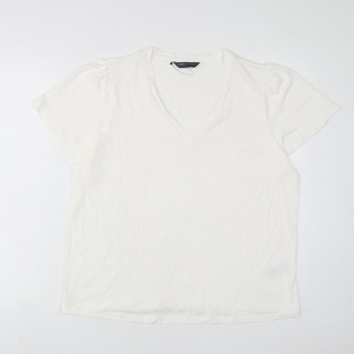 Marks and Spencer Womens White Polyester Basic T-Shirt Size 18 V-Neck