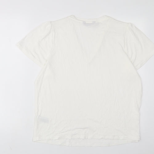 Marks and Spencer Womens White Polyester Basic T-Shirt Size 18 V-Neck