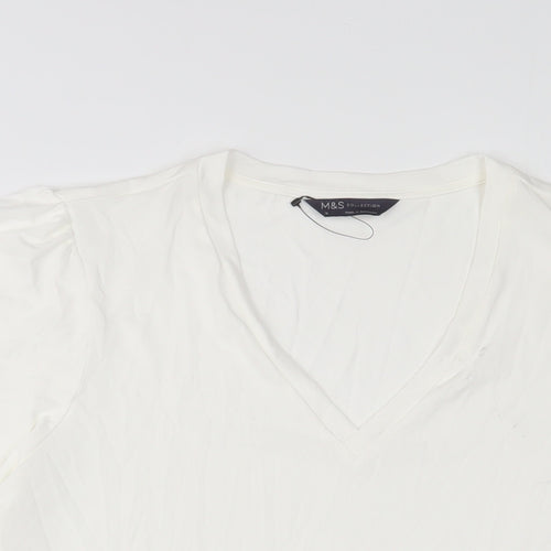 Marks and Spencer Womens White Polyester Basic T-Shirt Size 18 V-Neck