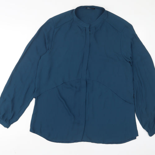 Select Womens Blue Polyester Basic Button-Up Size 14 Crew Neck
