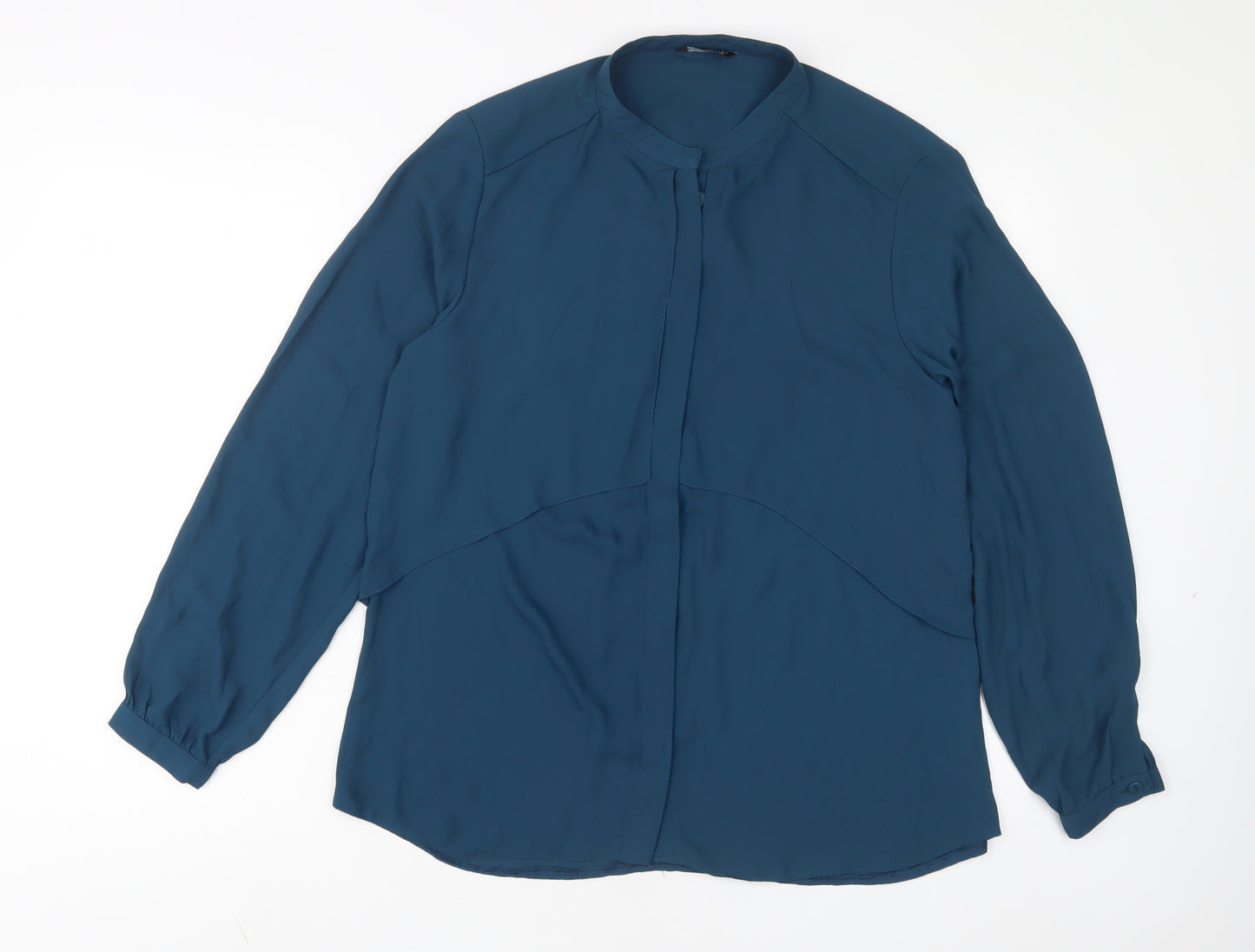 Select Womens Blue Polyester Basic Button-Up Size 14 Crew Neck