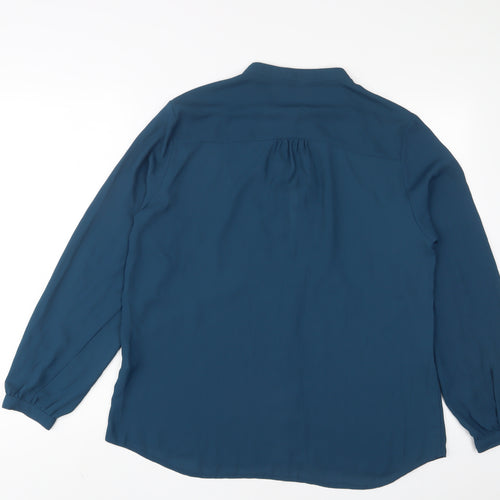 Select Womens Blue Polyester Basic Button-Up Size 14 Crew Neck