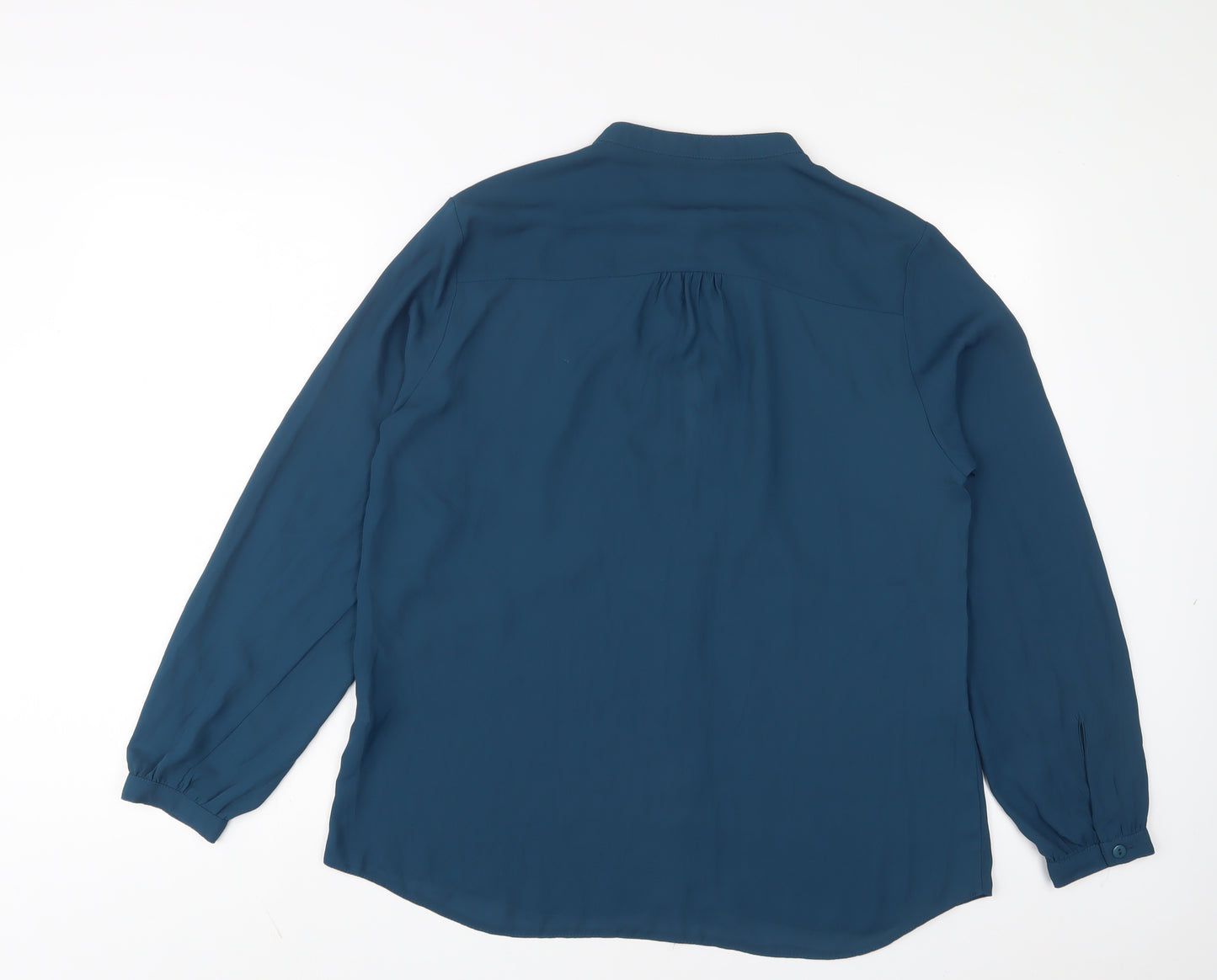 Select Womens Blue Polyester Basic Button-Up Size 14 Crew Neck