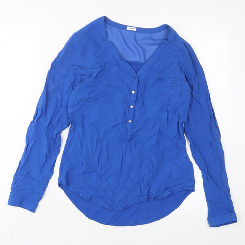 Pimkie Womens Blue Polyester Basic Button-Up Size S Crew Neck